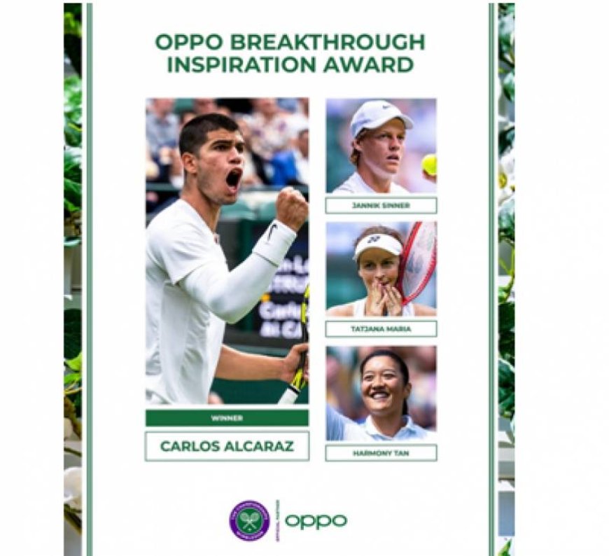 Congratulations to Carlos Alcaraz, who wins the OPPO Breakthrough Inspiration Award at Wimbledon 2022